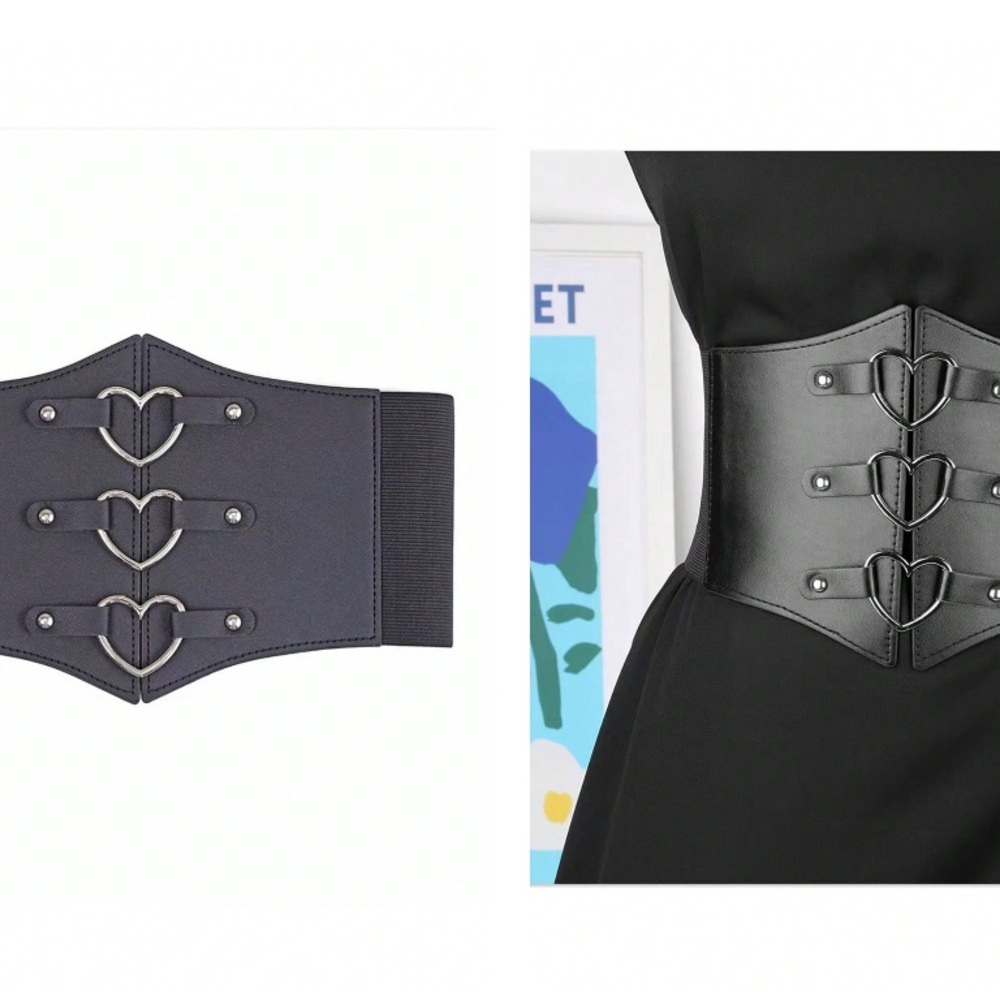 Elegant Black Heart Buckle Belt Corset